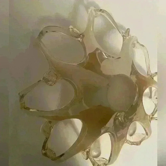 Decorative 8 Point Blown Glass Bowl/Dish Murano Style Opal/Pearl Art - Picture 10 of 10